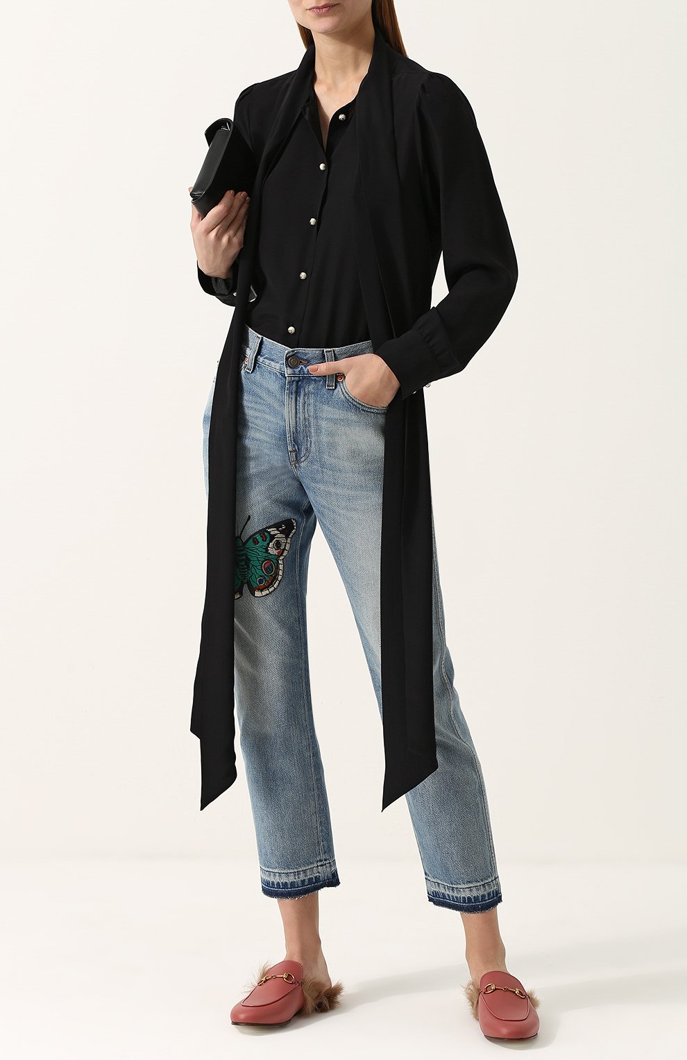 Джинсы прямого кроя с вышивкой в виде бабочки GUCCI, арт. 433035/XR266, фото 2