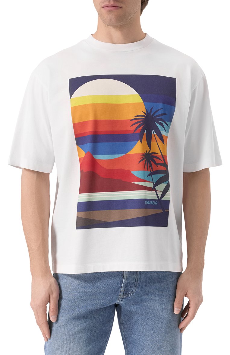 Мужская хлопковая футболка DSQUARED2 бе�лого цвета, арт. S78GD0099/D20020 | Фото 3 (Рукава: Короткие; Материал внешний: Хлопок; Длина (для топов): Стандартные; Мужское Кросс-КТ: Футболка-одежда; Принт: С принтом; Стили: Спорт-шик)