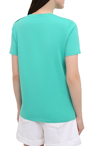 Хлопковая футболка BALMAIN бирюзового цвета по цене 35250 руб., арт. VF11350/B001, фото 4 Хлопковая футболка BALMAIN, арт. VF11350/B001, фото 4