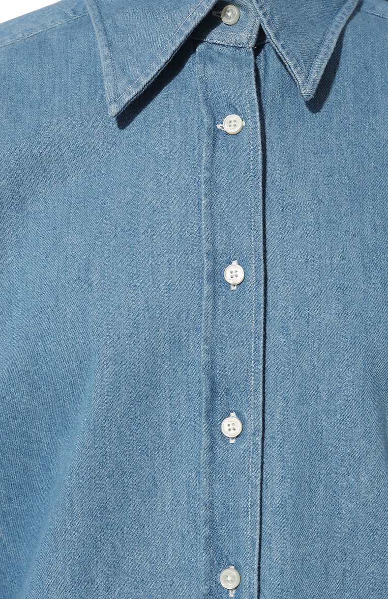 Женская джинсовая рубашка WINDSOR голубого цвета, арт. 52 DB303H/10017250 | Фото 5 (Рукава: Длинные; Кросс-КТ: Деним; Принт: Без принта; Женское Кросс-КТ: Рубашка-одежда; Длина (для топов): Удлиненные; Материал сплава: Проставлено; Материал внешний: Хлопок, Деним; Драгоценные камни: Проставлено; Стили: Кэжуэл)