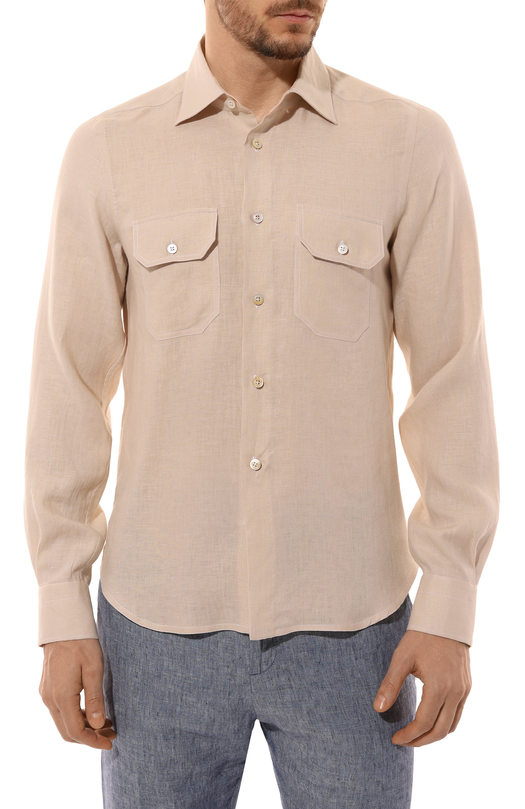Льняная рубашка KITON бежевого цвета по цене 69950 руб., арт. UCWMH0928605, фото 3 Льняная рубашка KITON, арт. UCWMH0928605, фото 3