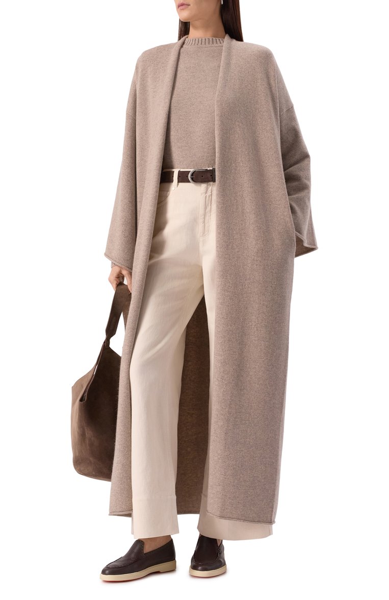 Женский кашемировый кардиган EXTREME CASHMERE бежевого цвета, арт. 325-037-01-TU-02 | Фото 2 (Длина (для топов): Удлиненные; Материал внешний: Кашемир, Шерсть; Рукава: Длинные; Женское Кросс-КТ: кардиган-трикотаж; Стили: Кэжуэл; Застежка: Без застежки; Автоматизация состава: Проставлено; Автоматизация ТО: Проставлено)