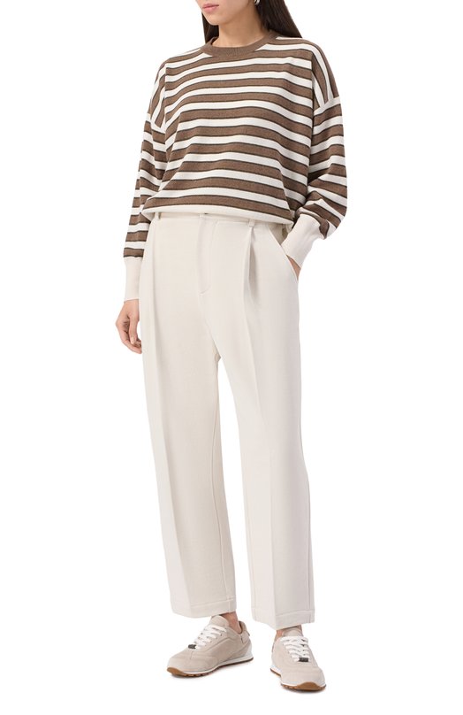Хлопковые брюки Brunello Cucinelli MN05NSP799 Кремовый  MN05NSP799 Фото 2