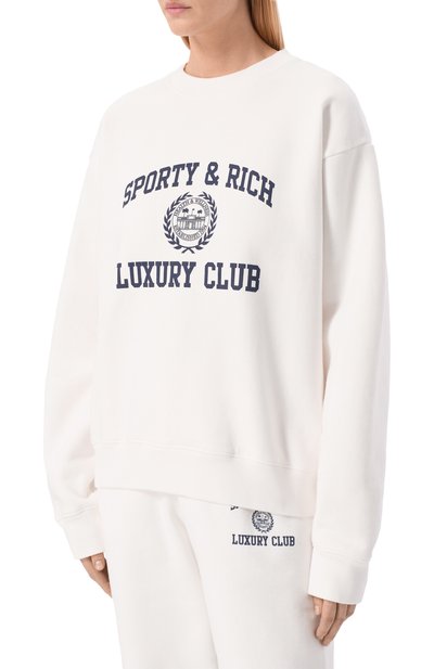 Хлопковый свитшот luxury club SPORTY AND RICH белого цвета по цене 33600 руб., арт. ST0997842WH01/S&R LUXURY CLUB CREWNECK, фото 3 Хлопковый свитшот luxury club SPORTY AND RICH, арт. ST0997842WH01/S&R LUXURY CLUB CREWNECK, фото 3