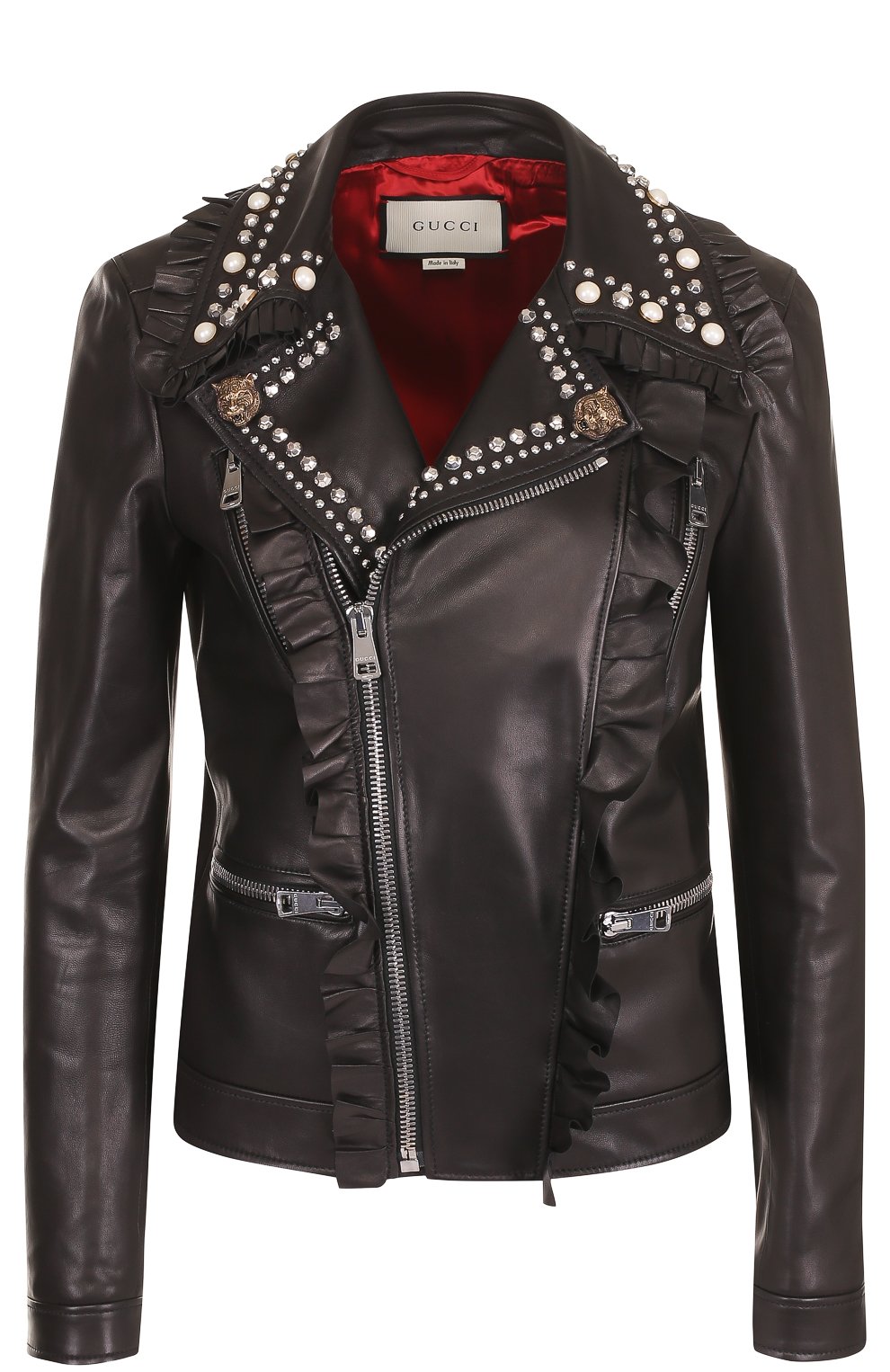 Кожаная куртка с косой молнией и декоративной отделкой GUCCI, арт. 458189/XN621, фото 1