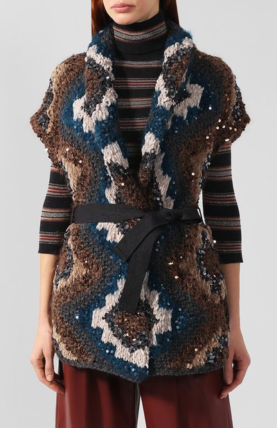 Вязаной кардиган с поясом и пайетками BRUNELLO CUCINELLI, арт. M9Z611036, фото 3