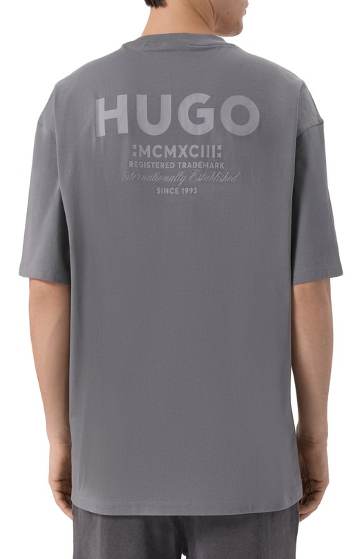 Хлопковая футболка HUGO Blue 50509776 Серый  50509776 Фото 4