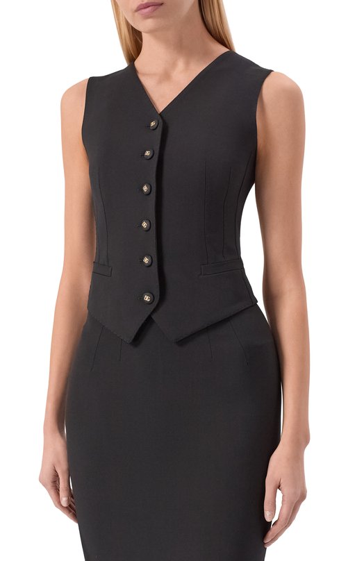 Жилет из шерсти и шелка Dolce & Gabbana F79H6T/GDDPS Чёрный  F79H6T/GDDPS Фото 3