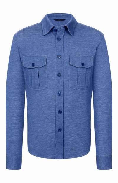 Рубашка из хлопка и шелка BRIONI синего цвета по цене 261500 руб., арт. UJRE0L/PD602, фото 1 Рубашка из хлопка и шелка BRIONI, арт. UJRE0L/PD602, фото 1