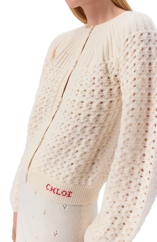 Кардиган из шерсти и кашемира Chloé CH25WMP07590 Кремовый  CH25WMP07590 Фото 5