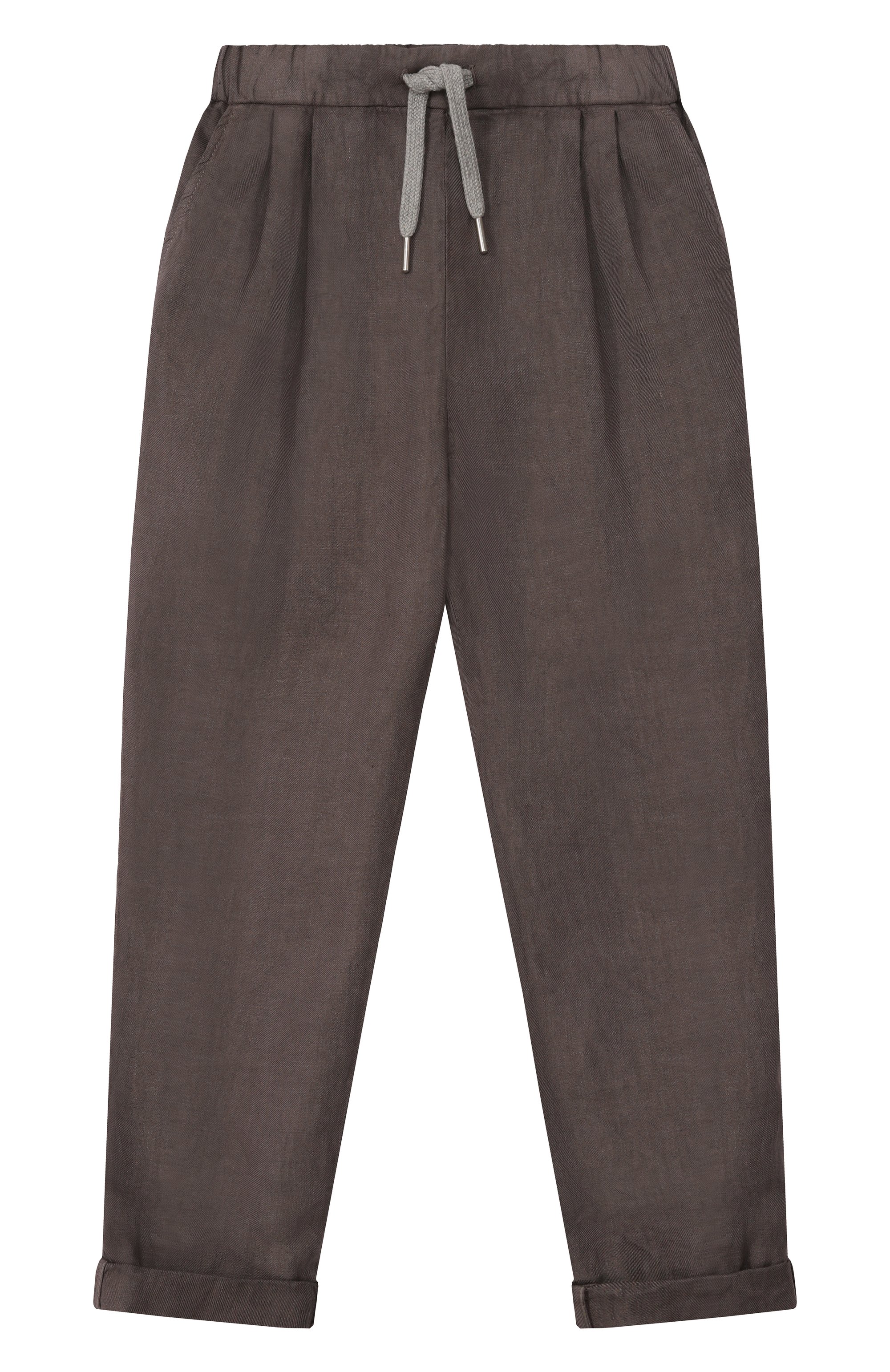 Льняные брюки BRUNELLO CUCINELLI темно-коричневого цвета по цене 52950 руб., арт. B243DP113B, фото 1 Льняные брюки BRUNELLO CUCINELLI, арт. B243DP113B, фото 1