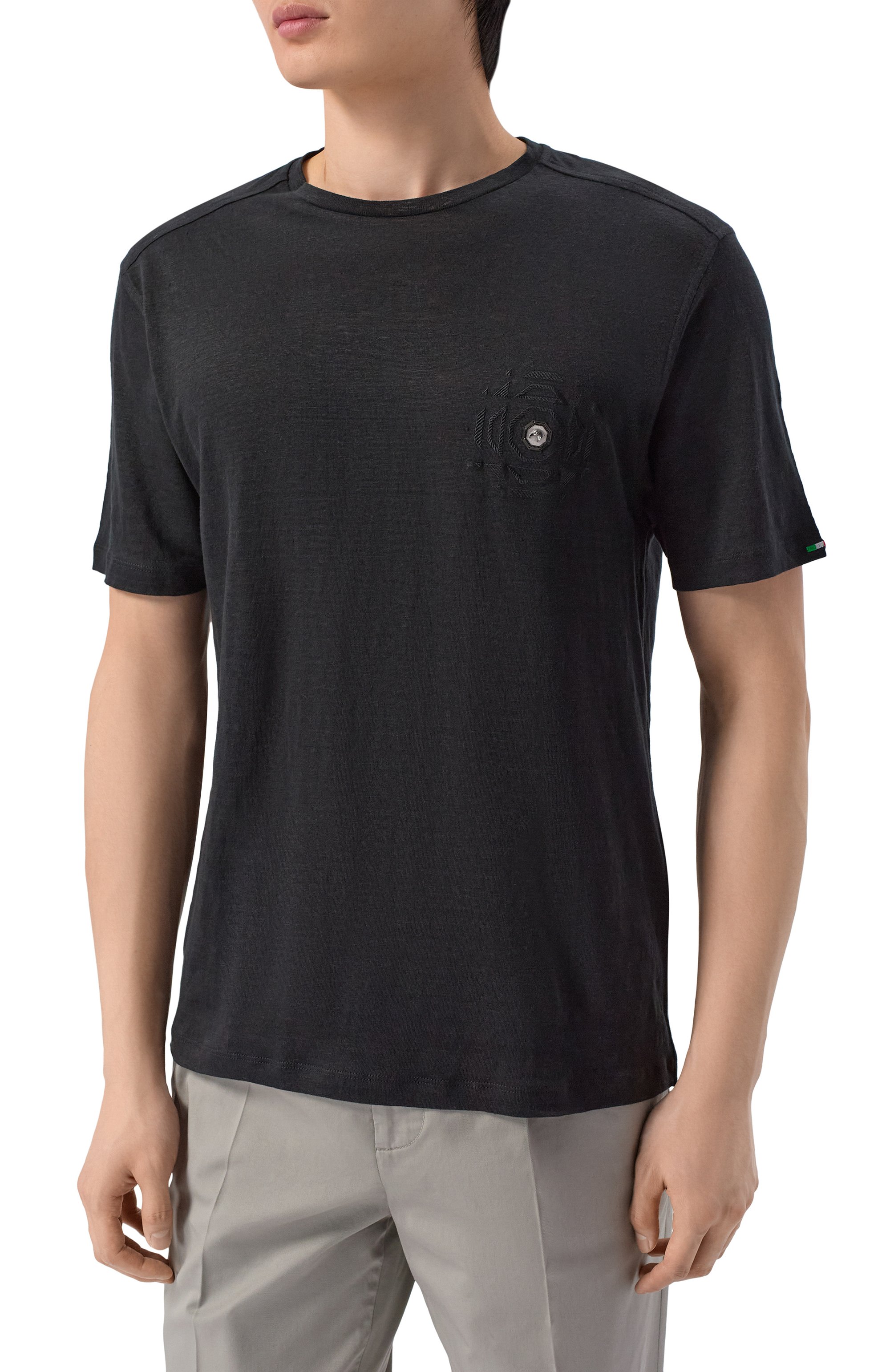 Льняная футболка STEFANO RICCI черного цвета по цене 89400 руб., арт. MNH5104070/LN, фото 3 Льняная футболка STEFANO RICCI, арт. MNH5104070/LN, фото 3