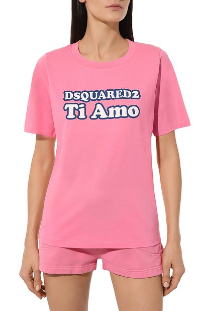 Хлопковая футболка DSQUARED2 розового цвета по цене 21050 руб., арт. S75GD0390/S24668, фото 3 Хлопковая футболка DSQUARED2, арт. S75GD0390/S24668, фото 3