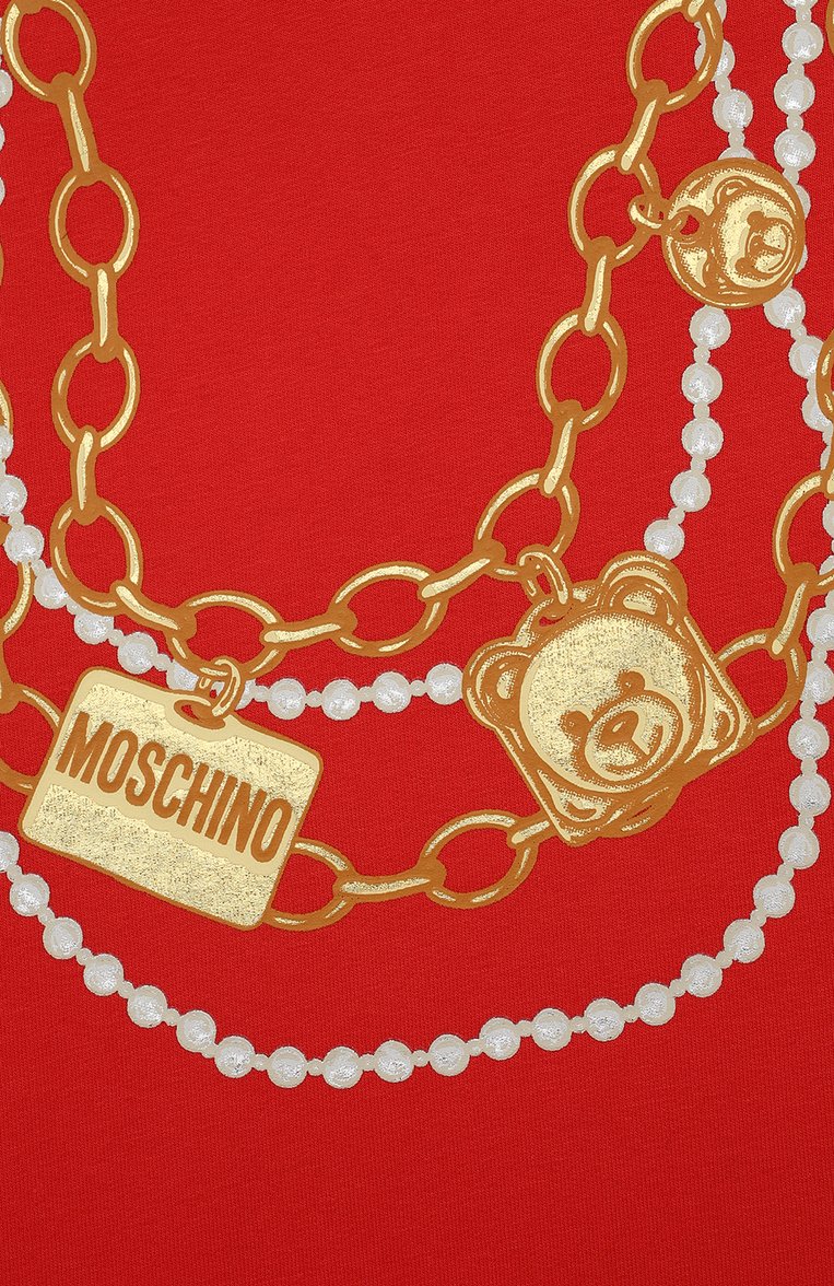 Детское хлопковое платье MOSCHINO красного цвета, арт. HDV0C4/LDA16/4A-8A | Фото 3 (Материал внешний: Хлопок; Рукава: Длинные; Драгоценные камни: Проставлено; Материал сплава: Проставлено; Ростовка одежда: 4 года | 104 см, 5 лет | 110 см, 6 лет | 116 см, 8 лет | 128 см)