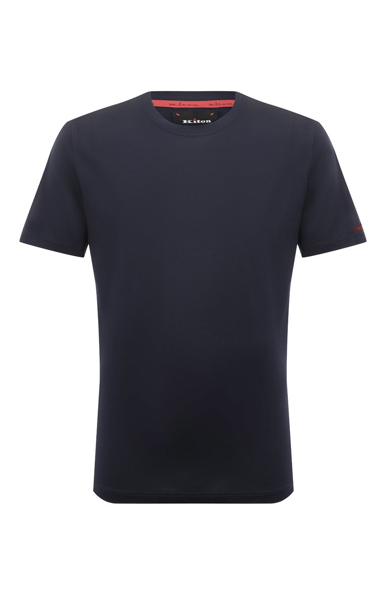 Мужская хлопковая футболка KITON синего цвета, арт. UK1165W23 | Фото 1 (Длина (для топов): Стандартные; Рукава: Короткие; Материал внешний: Хлопок; Принт: Без принта; Стили: Кэжуэл; Кросс-КТ: Джерси; Мужское Кросс-КТ: Футболка-одежда; Автоматизация ТО: Проставлено; Автоматизация состава: Проставлено; Детали: Без декора)