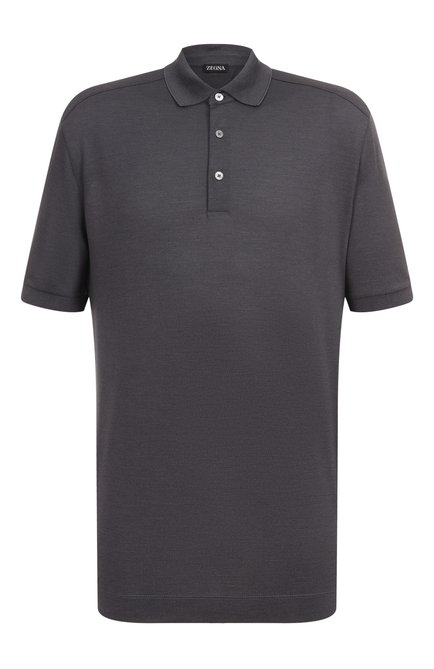 Мужское поло из хлопка и шелка ZEGNA темно-серого цвета, арт. F786/UF341A9 | Фото 1 (Материал внешний: Шелк, Хлопок; Рукава: Короткие; Материал сплава: Проставлено; Длина (для топов): Удлиненные; Драгоценные камни: Проставлено)