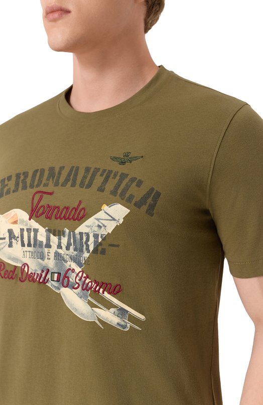 Хлопковая футболка Aeronautica Militare 251TS2406J641 Хаки  251TS2406J641 Фото 5