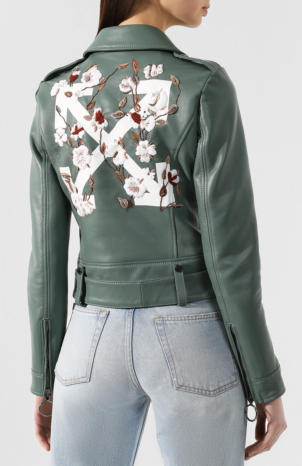Кожаная куртка OFF-WHITE хаки цвета по цене 188500 руб., арт. 0WJG002R197790544301, фото 4 Кожаная куртка OFF-WHITE, арт. 0WJG002R197790544301, фото 4