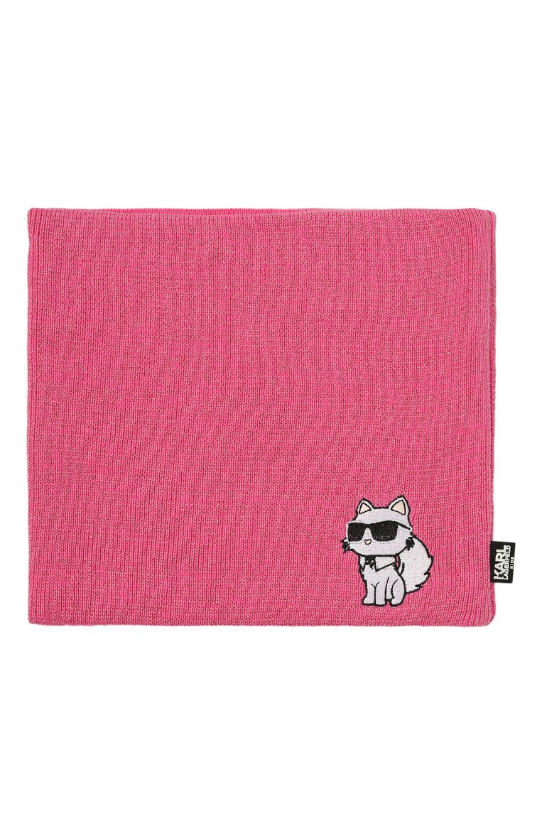 Детский комплект из шапки и шарфа-снуда KARL LAGERFELD KIDS фуксия цвета, арт. Z30333 | Фото 4 (Материал: Хлопок, Текстиль; Нос: Не проставлено; Материал сплава: Проставлено)