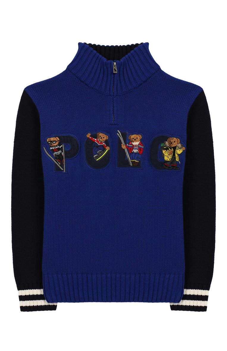 Детский хлопковый свитер POLO RALPH LAUREN синего цвета, арт. 321760325 | Фото 1 (Рукава: Длинные; Материал внешний: Хлопок; Статус проверки: Проверено, Проверена категория; Мальчики Кросс-КТ: Свитер-одежда)