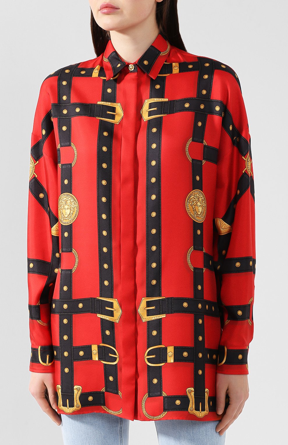 Шелковая рубашка VERSACE красного цвета по цене 134500 руб., арт. A84180/A231175, фото 3 Шелковая рубашка VERSACE, арт. A84180/A231175, фото 3