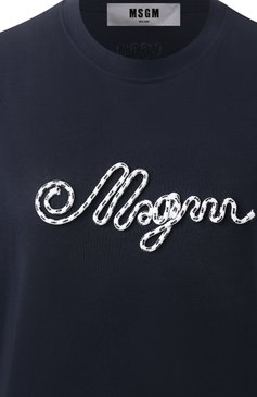 Женская хлопковая футболка MSGM синего цвета, арт. 3841MDM130/257097 | Фото 6 (Материал внешний: Хлопок; Длина (для топов): Стандартные; Материал сплава: Проставлено; Рукава: Короткие; Драгоценные камни: Проставлено; Принт: С принтом; Стили: Кэжуэл; Женское Кросс-КТ: Футболка-одежда)