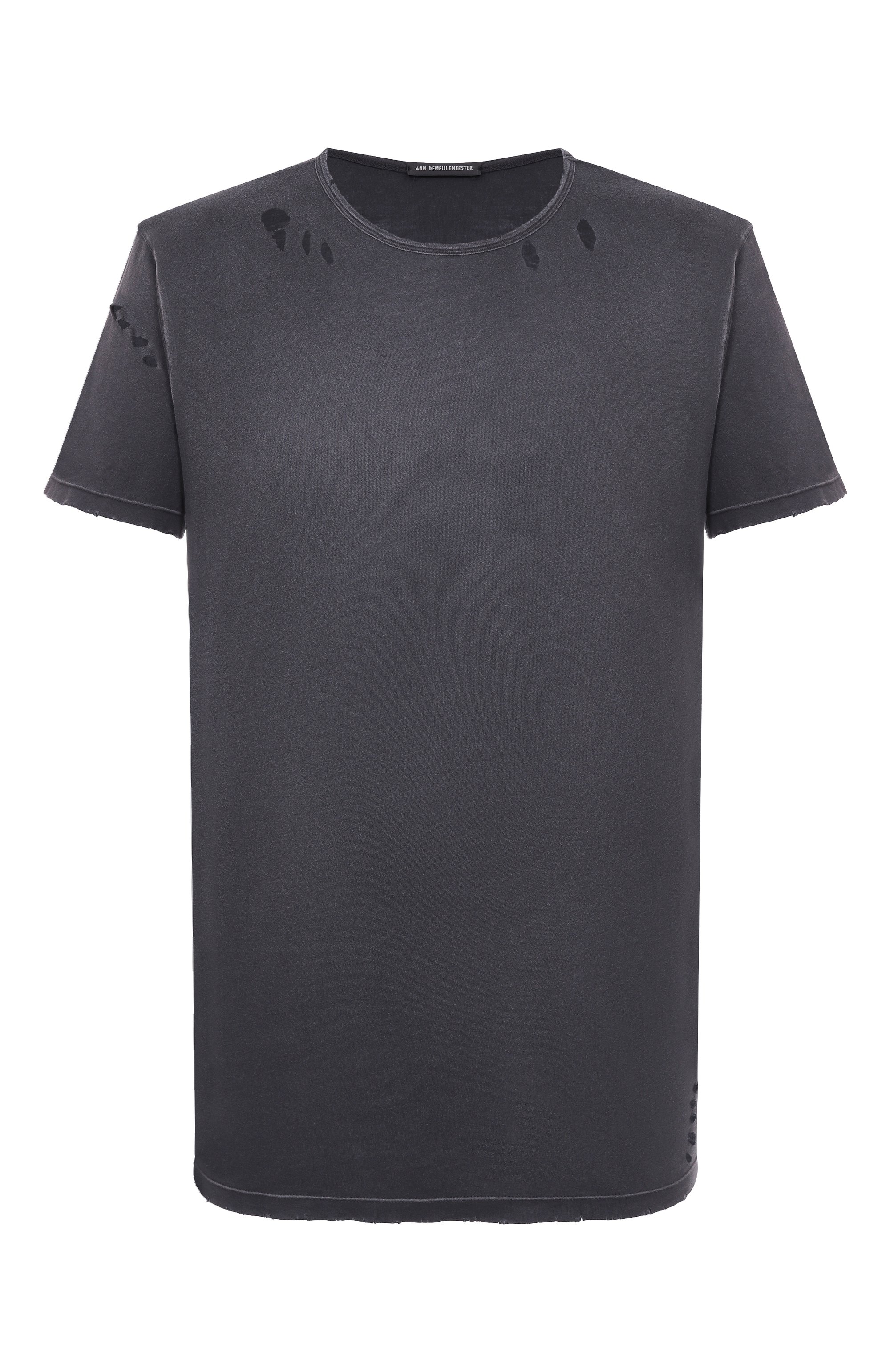 Хлопковая футболка ANN DEMEULEMEESTER темно-серого цвета по цене 49950 руб., арт. B0013414/FA638, фото 1 Хлопковая футболка ANN DEMEULEMEESTER, арт. B0013414/FA638, фото 1