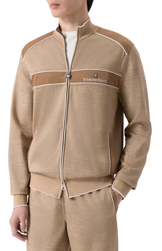 Толстовка из шелка и льна Stefano Ricci K919052R31/T26103 Бежевый  K919052R31/T26103 Фото 3