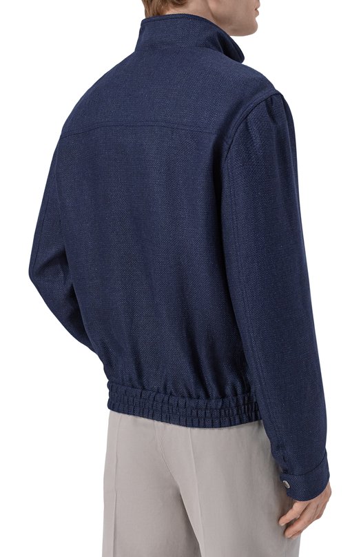 Бомбер из шелка и льна Brunello Cucinelli MZ4036580 Синий  MZ4036580 Фото 4