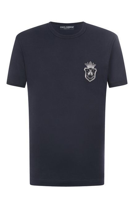 Мужская хлопковая футболка DOLCE & GABBANA темно-синего цвета, арт. G8PV1Z/G704C | Фото 1 (Рукава: Короткие; Материал внешний: Хлопок; Материал сплава: Проставлено; Драгоценные камни: Проставлено; Длина (для топов): Стандартные)