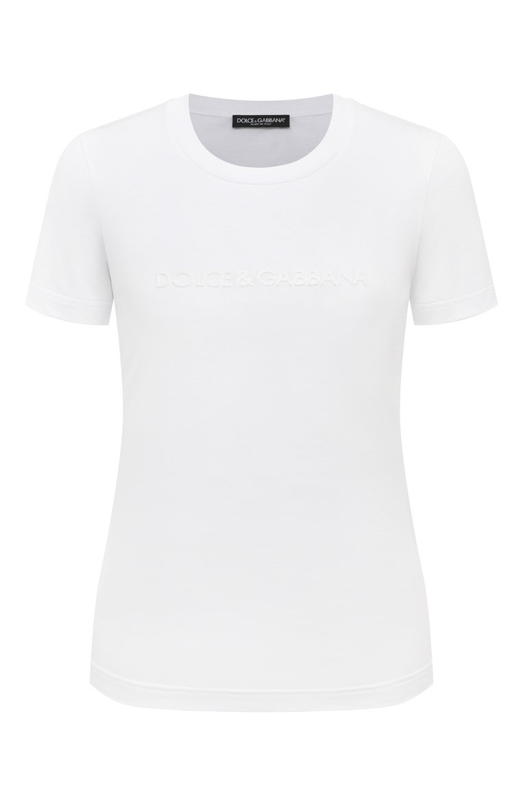 Женская хлопковая футболка DOLCE & GABBANA белого цвета, арт. F8T00T/GDCBQ | Фото 1 (Материал внешний: Хлопок; Рукава: Короткие; Длина (для топов): Стандартные; Стили: Кэжуэл; Принт: Без принта)