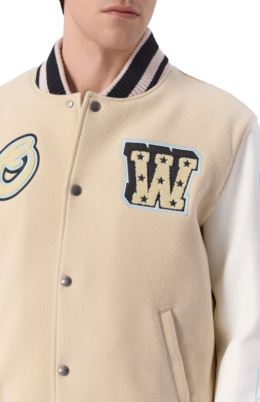 Шерстяной бомбер Off-White 0MJA122S26LEA002 Бежевый  0MJA122S26LEA002 Фото 5