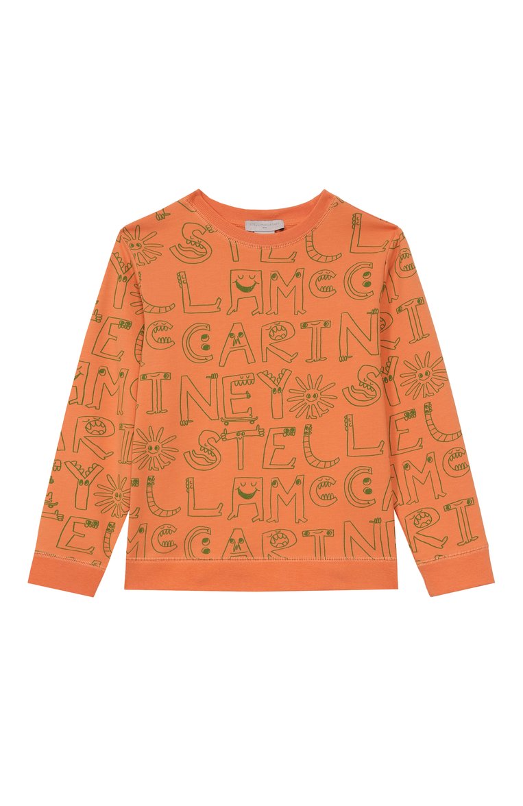 Детский хлопковый свитшот STELLA MCCARTNEY оранжевого цвета, арт. TW4Q40 | Фото 1 (Рукава: Длинные; Материал внешний: Хлопок; Мальчики Кросс-КТ: Свитшот-одежда; Ростовка одежда: 2 года | 92 см, 3 года | 98 см, 4 года | 104 см, 5 лет | 110 см, 7 лет | 122 см, 9 лет | 134 см, 12 лет | 152 см, 13 - 15 лет | 158 см)