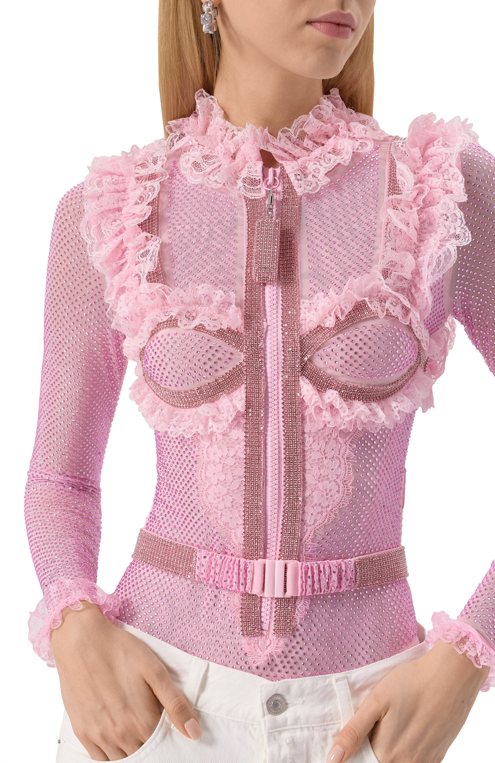 Боди с отделкой стразами SELF-PORTRAIT, арт. SS25CK022TP, фото 5