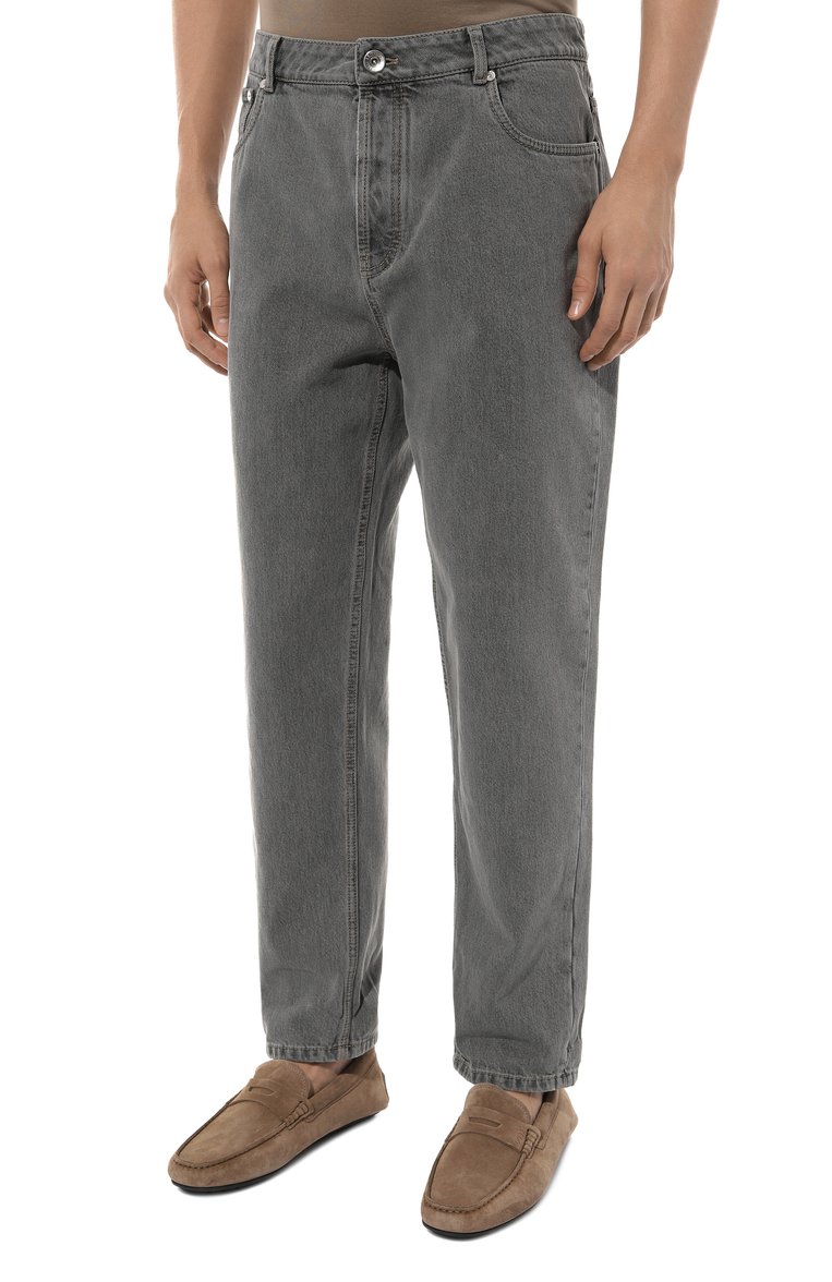 Мужские джинсы straight fit BRUNELLO CUCINELLI темно-серого цвета, арт. M242PB2258 | Фото 3 (Материал внешний: Хлопок, Деним; Длина (брюки, джинсы): Стандартные; Кросс-КТ: Деним; Силуэт М (брюки): Прямые; Стили: Повседневный; Автоматизация ТО: Проставлено; Автоматизация состава: Проставлено; Детали: Без декора)