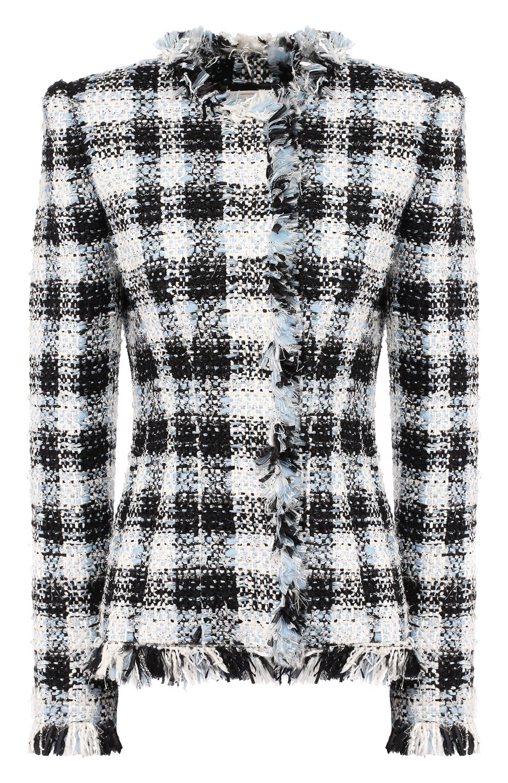 Твидовый жакет ALEXANDER MCQUEEN синего цвета по цене 299500 руб., арт. 586230/QEAAR, фото 1 Твидовый жакет ALEXANDER MCQUEEN, арт. 586230/QEAAR, фото 1