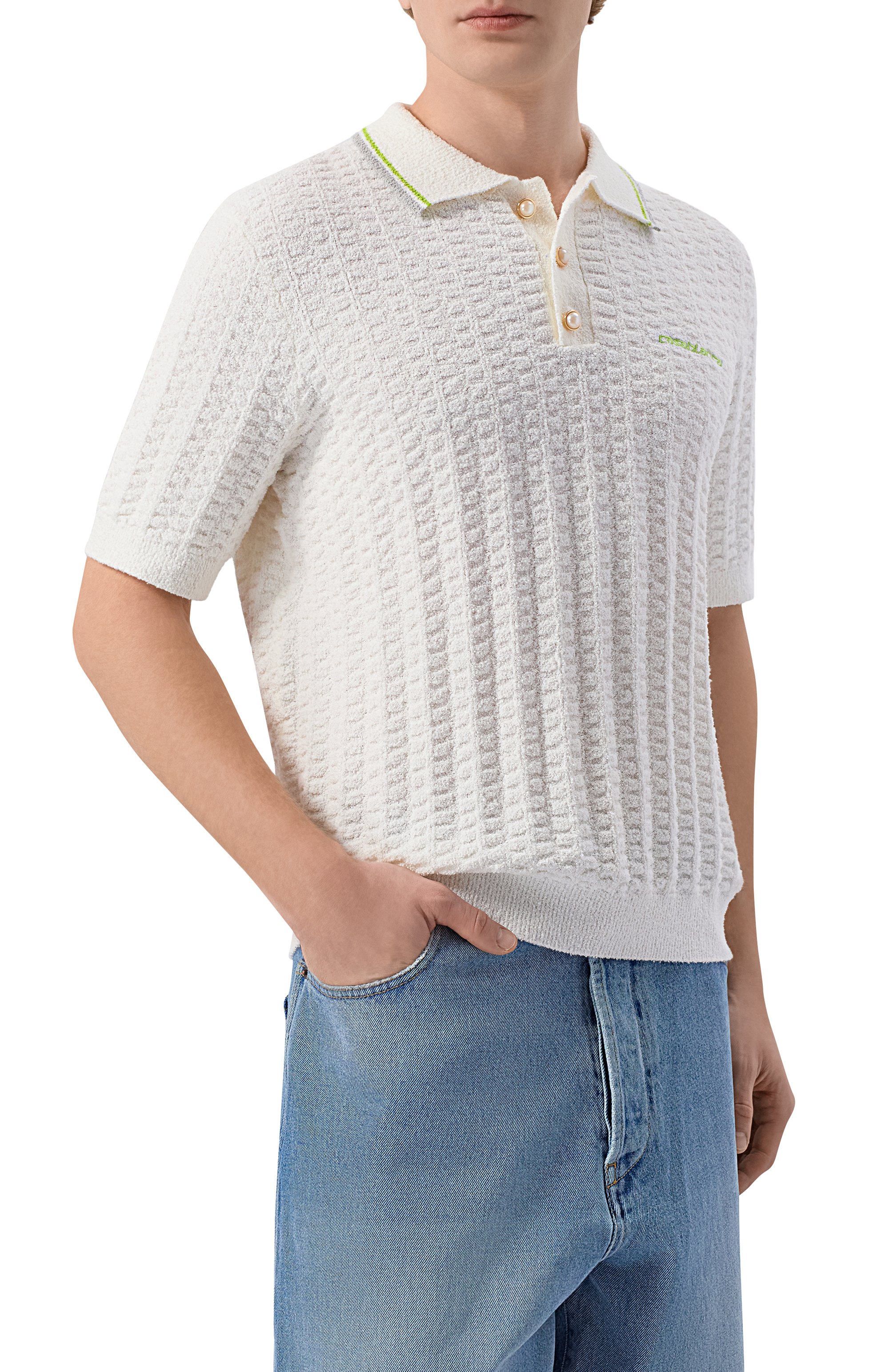 Хлопковое поло CASABLANCA белого цвета по цене 51300 руб., арт. M-SP26-KW-1214-01, фото 3 Хлопковое поло CASABLANCA, арт. M-SP26-KW-1214-01, фото 3