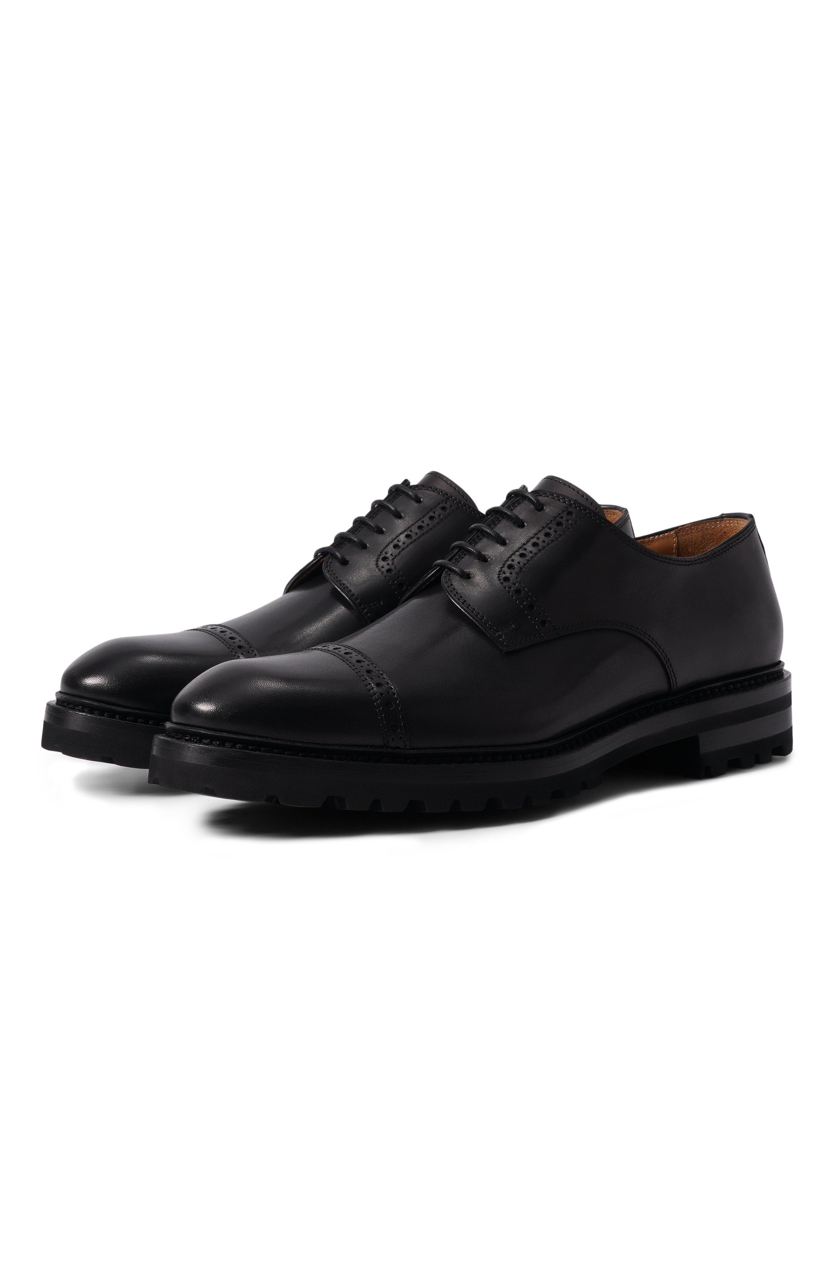 Кожаные дерби KITON черного цвета по цене 198500 руб., арт. USSA529N00100, фото 1 Кожаные дерби KITON, арт. USSA529N00100, фото 1