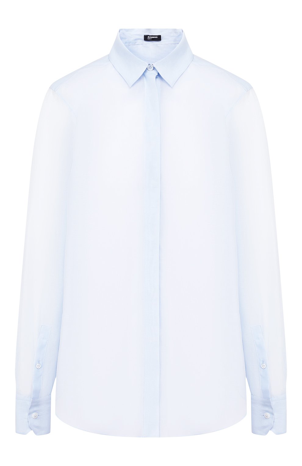 Рубашка из смеси хлопка и шелка JIL SANDER NAVY голубого цвета по цене 33200 руб., арт. JNWM6017A/JM2550, фото 1 Рубашка из смеси хлопка и шелка JIL SANDER NAVY, арт. JNWM6017A/JM2550, фото 1