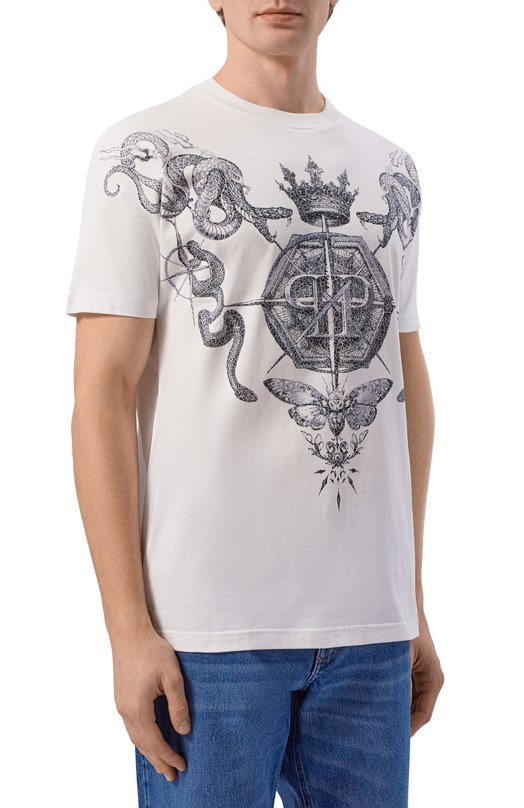 Хлопковая футболка Philipp Plein SAFC MTK8822 PJY002N Белый  SAFC MTK8822 PJY002N Фото 3