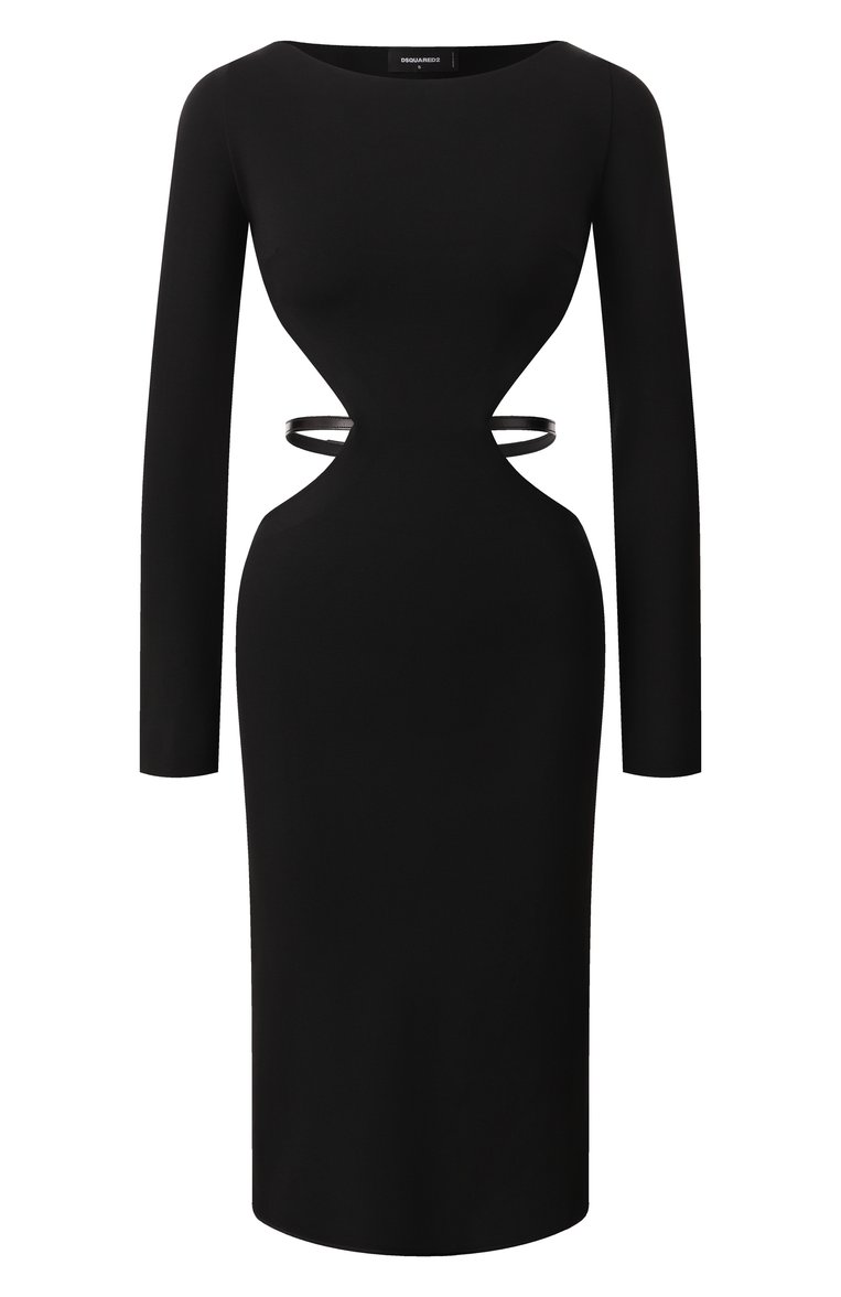 Женское платье из вискозы DSQUARED2 черного цвета, арт. S72CV0174/S23138 | Фото 1 (Материал внешний: Вискоза; Длина Ж (юбки, платья, шорты): Миди; Рукава: Длинные; Стили: Кэжуэл; Женское Кросс-КТ: платье-футляр, Платье-одежда; Случай: Коктейльный)