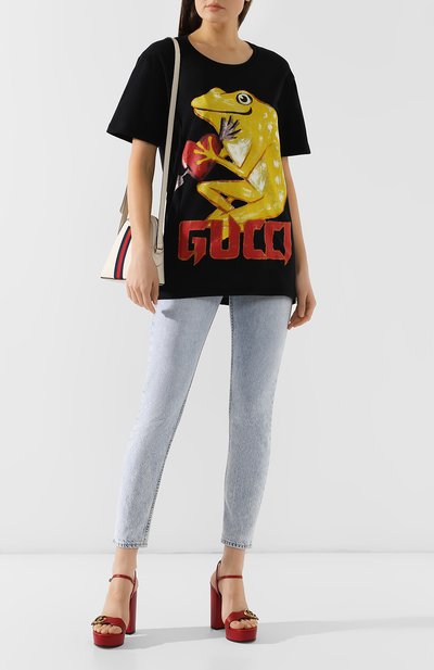 Хлопковая футболка GUCCI черного цвета по цене 29000 руб., арт. 492347/XJBIC, фото 2 Хлопковая футболка GUCCI, арт. 492347/XJBIC, фото 2