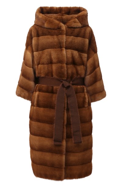 Женская шуба из меха норки с поясом KITON, арт. D46695X04R60
