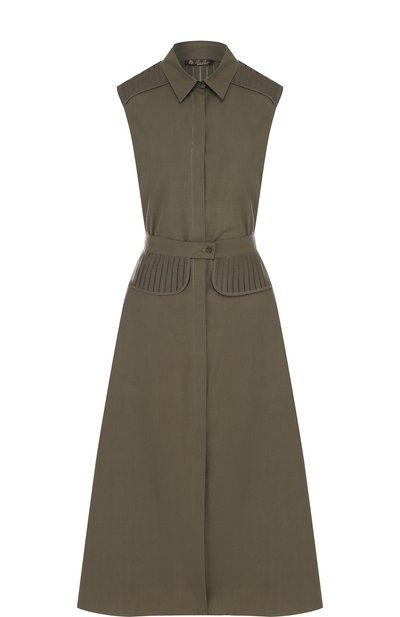 Приталенное платье-рубашка из смеси хлопка и шелка LORO PIANA хаки цвета по цене 254000 руб., арт. FAI0542, фото 1 Приталенное платье-рубашка из смеси хлопка и шелка LORO PIANA, арт. FAI0542, фото 1