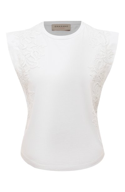 Хлопковая футболка ERMANNO FIRENZE белого цвета по цене 25050 руб., арт. D42EL033, фото 1 Хлопковая футболка ERMANNO FIRENZE, арт. D42EL033, фото 1