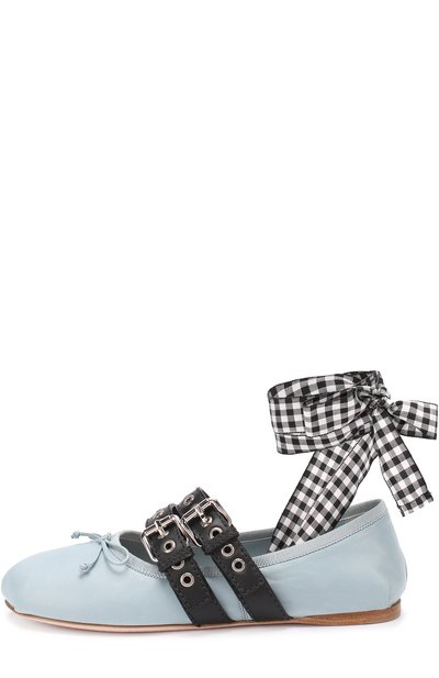 Кожаные балетки с лентами на щиколотке MIU MIU, арт. 5F466A/3I2X, фото 2