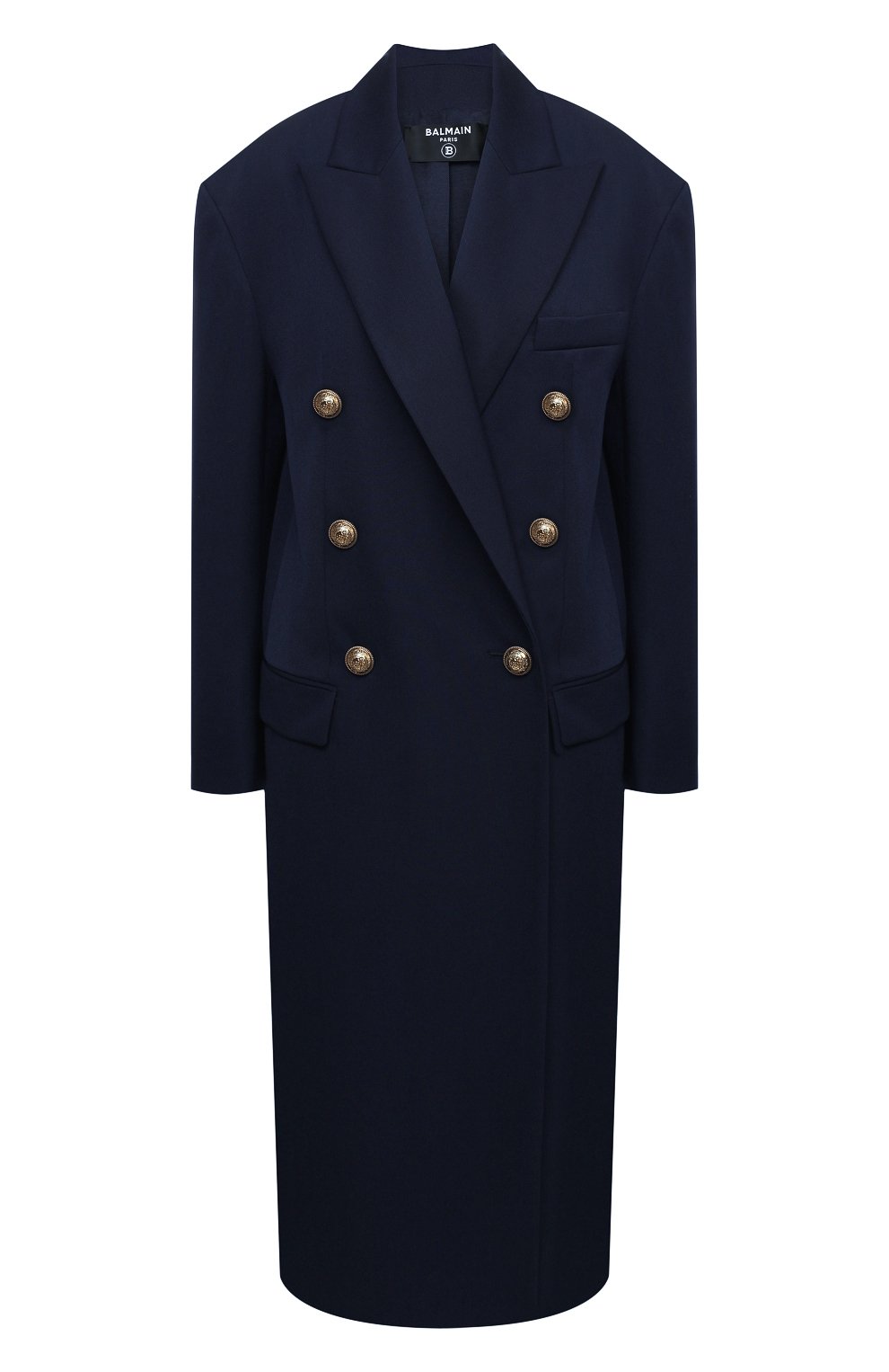 Шерстяное пальто BALMAIN темно-синего цвета по цене 298000 руб., арт. UF09578/132L, фото 1 Шерстяное пальто BALMAIN, арт. UF09578/132L, фото 1
