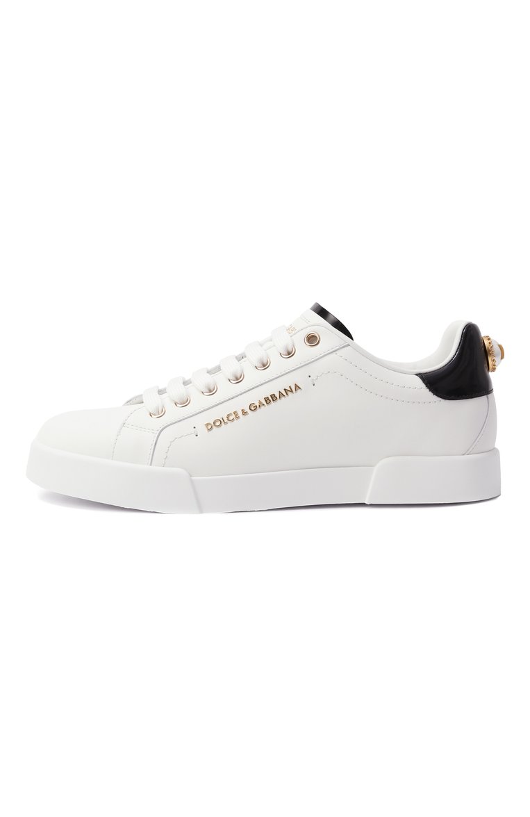 Женские кожаные кеды portofino DOLCE & GABBANA белого цвета, арт. CK2329/AH506 | Фото 4 (Автоматизация ТО: Проставлено; Материал внутренний: Натуральная кожа; Материал внешний: Натуральная кожа; Автоматизация состава: Проставлено; Подошва: Платформа; Стили: Кэжуэл; Материал утеплителя: Без утеплителя; Кросс-КТ: Низкие)