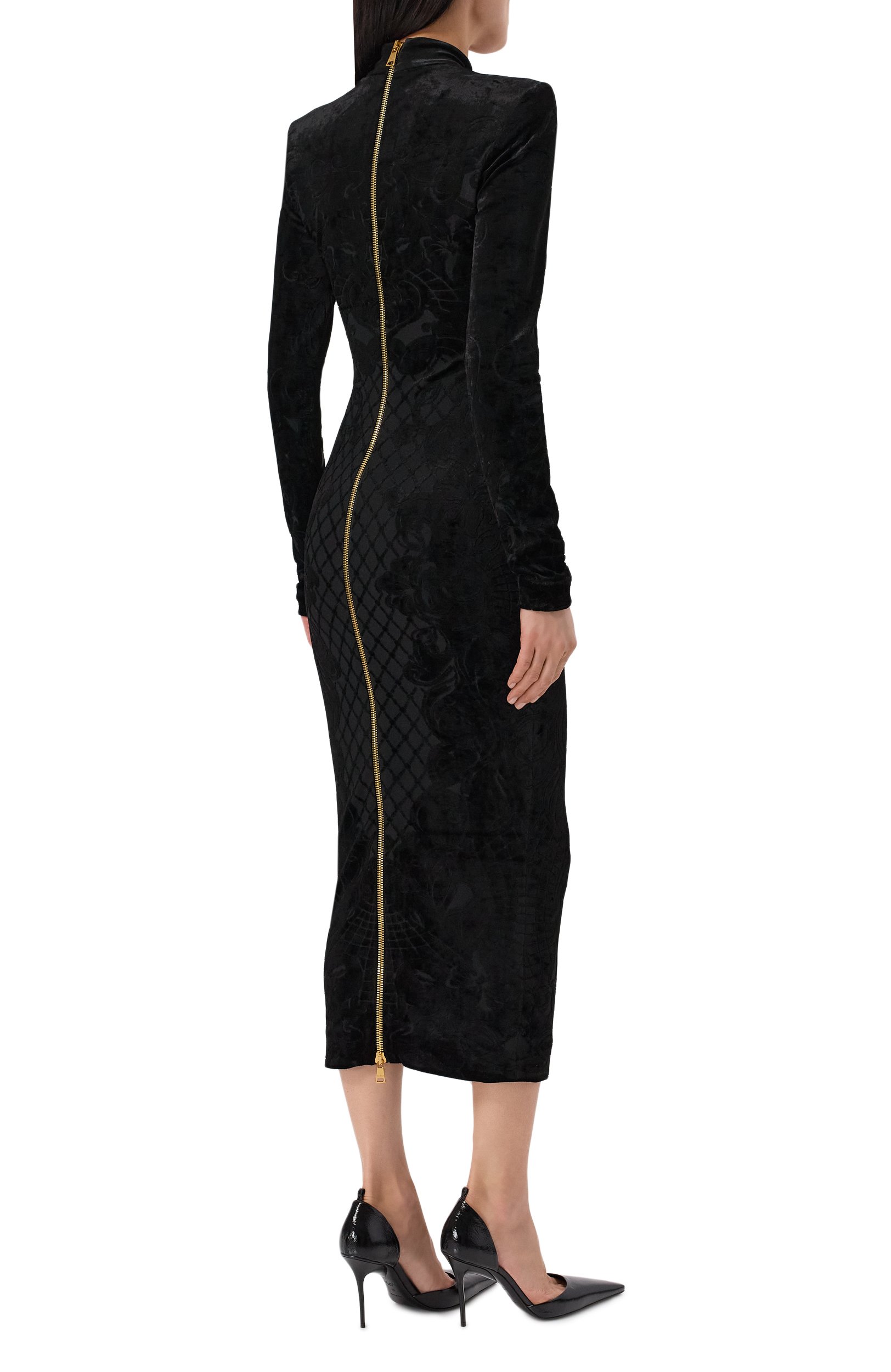 Бархатное платье BALMAIN черного цвета по цене 330000 руб., арт. HF1RR169/JM22, фото 3 Бархатное платье BALMAIN, арт. HF1RR169/JM22, фото 3