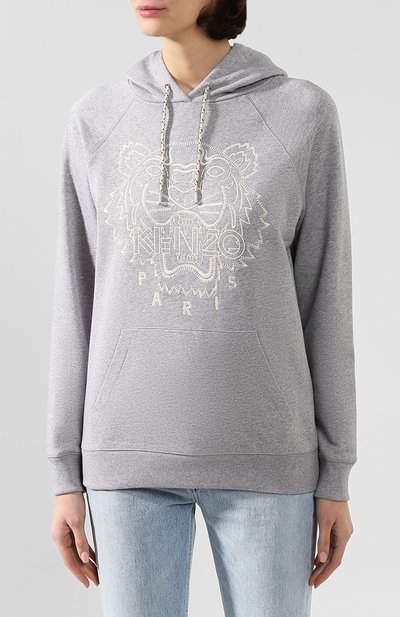 Хлопковое худи KENZO светло-серого цвета по цене 32400 руб., арт. F962SW8644X5, фото 3 Хлопковое худи KENZO, арт. F962SW8644X5, фото 3